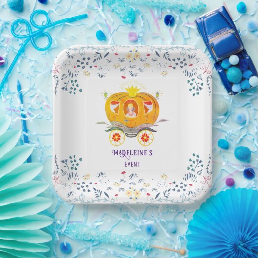 Pumpkin Princess Carriage Wildflowers Verjaardag Papieren Bordje (Feest)