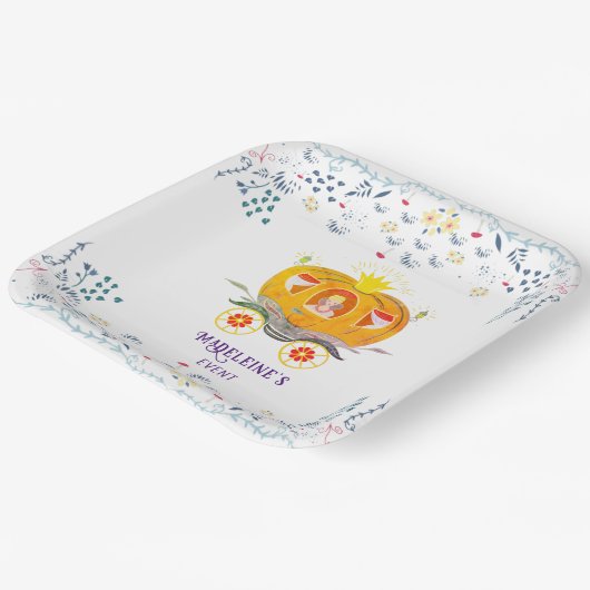 Pumpkin Princess Carriage Wildflowers Verjaardag Papieren Bordje (Gebogen)