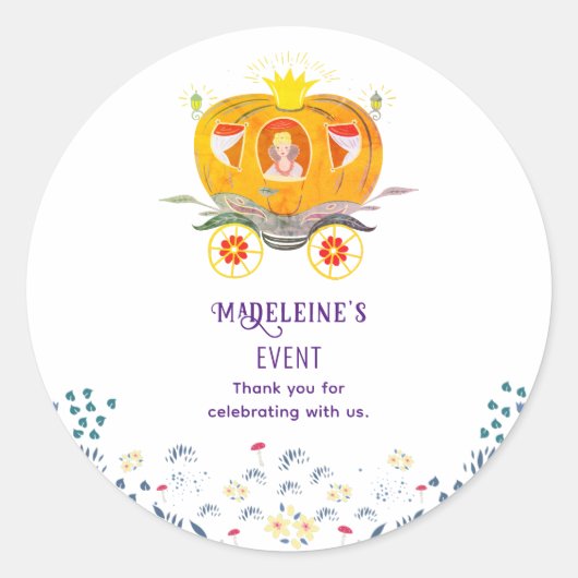 Pumpkin Princess Carriage Wildflowers Verjaardag Ronde Sticker (Voorkant)