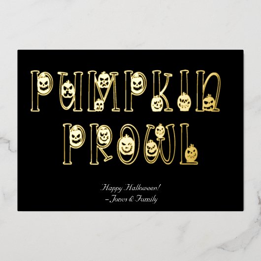 "Pumpkin Prowl" Halloween Typografie Folie Uitnodiging (Voorkant)