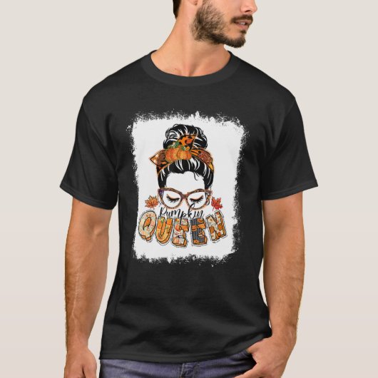 Pumpkin Queen Messy Bun Herfst Pumpkin Herfst Vibe T-shirt (Voorkant)