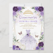 Pumpkin Quinceañera Princess Dress Paarse Floral Kaart (Voorkant)