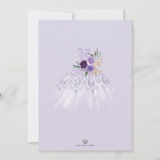 Pumpkin Quinceañera Princess Dress Paarse Floral Kaart (Achterkant)