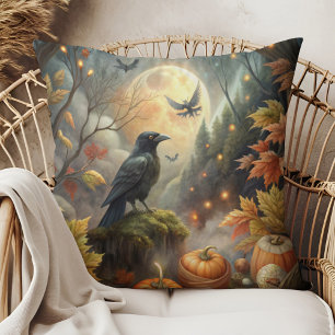 Pumpkin Raven Autumn Art - Witchy Forest Design Kussen