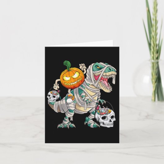 Pumpkin Riding Mummy Dinosaur T Rex Halloween Fun Kaart (Voorkant)
