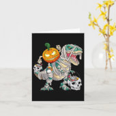 Pumpkin Riding Mummy Dinosaur T Rex Halloween Fun Kaart (Gele Bloem)