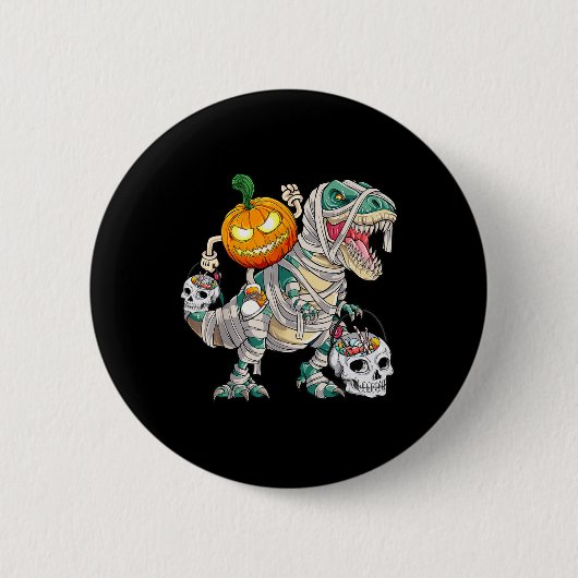 Pumpkin Riding Mummy Dinosaurus Trex Halloween Fun Ronde Button 5,7 Cm (Voorkant)