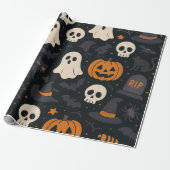 Pumpkin, RIP, Ghost Pattern Paper Wrapping Paper Cadeaupapier (Uitgerold)
