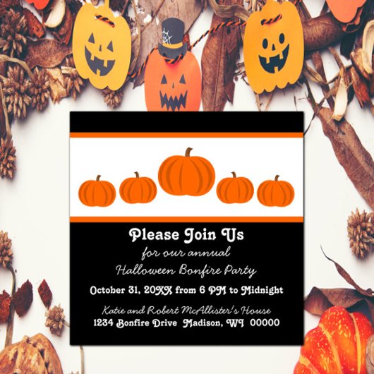 Pumpkin Row Halloween Party Invite Kaart