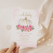 Pumpkin roze herfst baby shower kaart