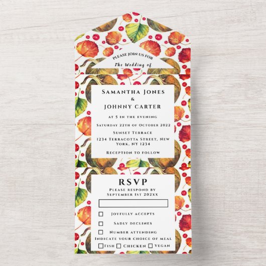 Pumpkin RSVP-Herfst Land Rustige bladeren Oranje All In One Uitnodiging (Binnen)