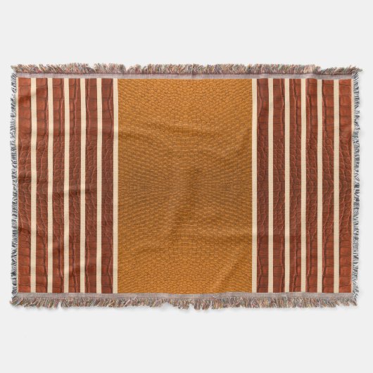 Pumpkin & Rust Exotic Faux Snake Leather Line Art Deken (Voorkant)