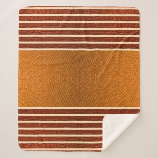 Pumpkin & Rust Exotic Faux Snake Leather Line Art Sherpa Deken (Voorkant)