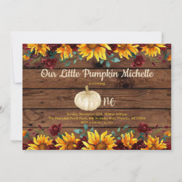 Pumpkin Rustic First Sunflower Burgundy Birthday Kaart
