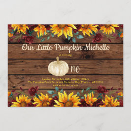 Pumpkin Rustic First Sunflower Burgundy Birthday Kaart