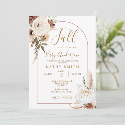 Pumpkin Rustic Floral Boho Arch Herfst verliefd op Kaart (Staand voorkant)