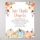Pumpkin Rustic Floral Night Diapers Sign Poster (Voorkant)