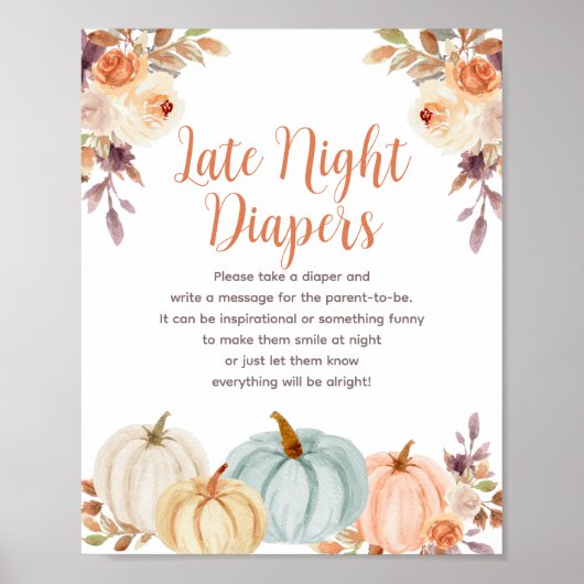 Pumpkin Rustic Floral Night Diapers Sign Poster (Voorkant)