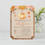Pumpkin Rustic Leaves Baby shower Invitation Kaart (Staand voorkant)