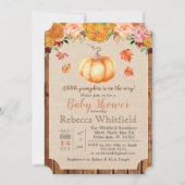 Pumpkin Rustic Leaves Baby shower Invitation Kaart (Voorkant)