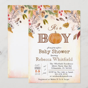 Pumpkin Rustic Leaves Baby shower Invitation Kaart