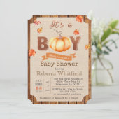 Pumpkin Rustic Leaves Baby shower Invitation Kaart (Staand voorkant)