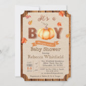Pumpkin Rustic Leaves Baby shower Invitation Kaart (Voorkant)