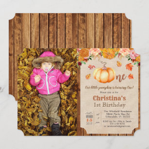 Pumpkin Rustic Leaves Hout 1e Verjaardag uitnodigi Kaart