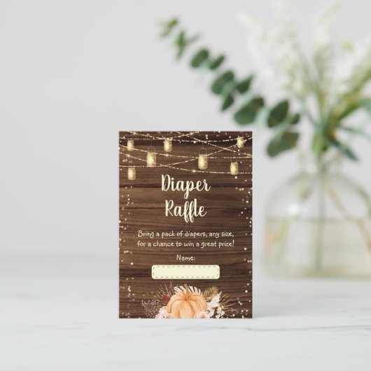 Pumpkin Rustic String Lights Baby Diaper Raffle Informatiekaartje (Staand voorkant)