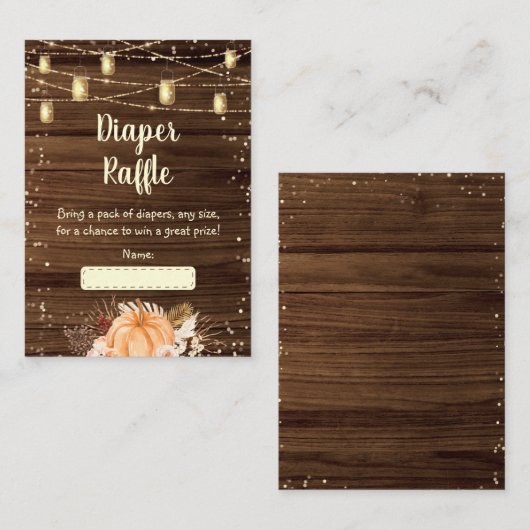 Pumpkin Rustic String Lights Baby Diaper Raffle Informatiekaartje (Voorkant / Achterkant)