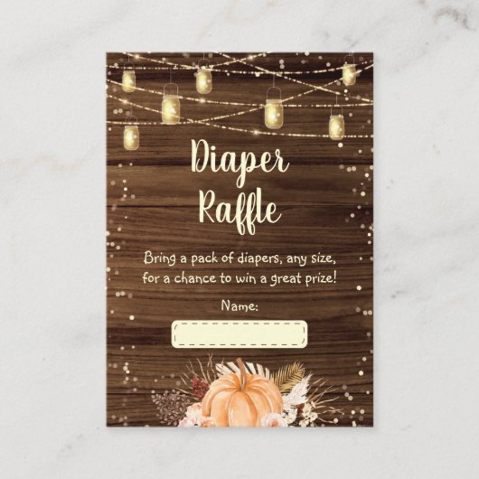 Pumpkin Rustic String Lights Baby Diaper Raffle Informatiekaartje (Voorkant)