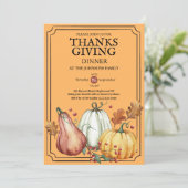 Pumpkin Rustic Thanksgiving Dinner Fall Watercolor Kaart (Staand voorkant)