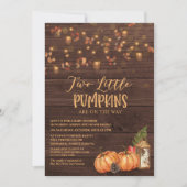 Pumpkin Rustic Twin Baby shower Invitation Kaart (Voorkant)