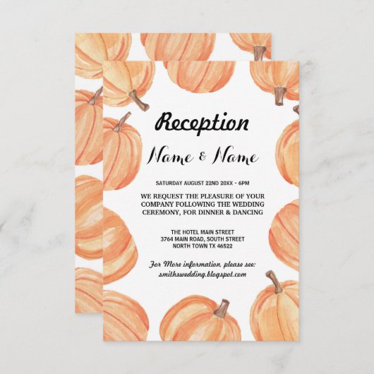Pumpkin Rustic Wedding Reception Kaart Herfst (Voorkant / Achterkant)