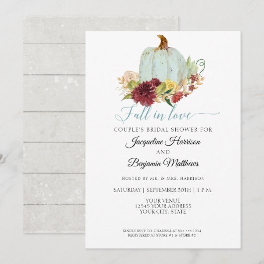 Pumpkin Rustic Wood Waterverf Burgundy Floral Kaart (Voorkant / Achterkant)