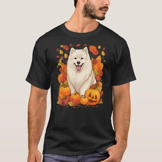 Pumpkin Samoyed Dog Halloween Thanksgiving T-shirt (Voorkant)