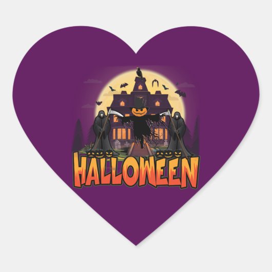 Pumpkin Scary House, Halloween Hart Sticker (Voorkant)