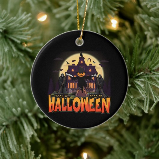 Pumpkin Scary House, Halloween Keramisch Ornament (Boom)