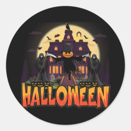 Pumpkin Scary House, Halloween Ronde Sticker
