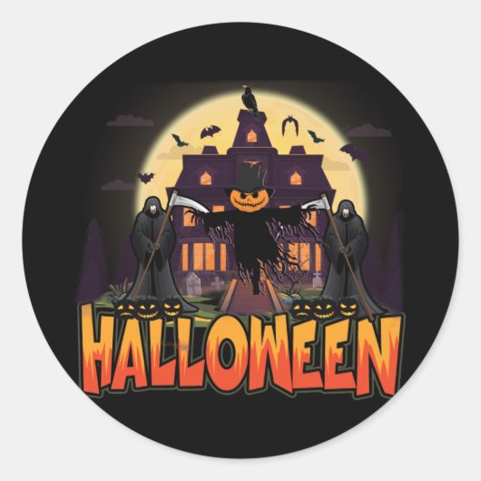 Pumpkin Scary House, Halloween Ronde Sticker (Voorkant)