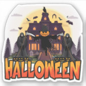 Pumpkin Scary House, Halloween Sticker (Voorkant)