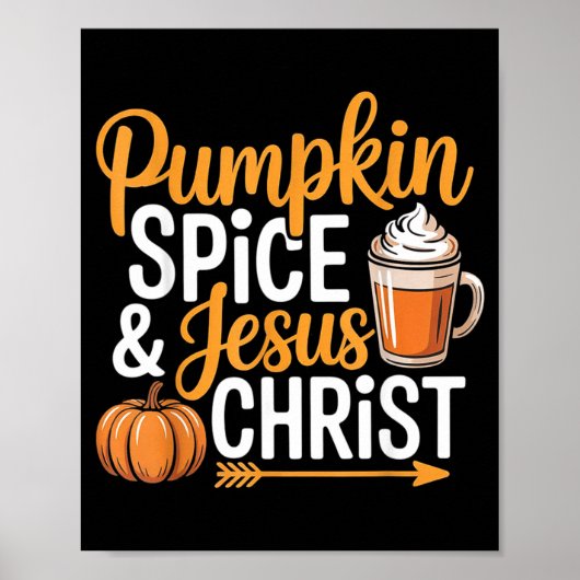 Pumpkin Sce And Jesus Christ Christian Fall Autumn Poster (Voorkant)