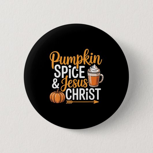 Pumpkin Sce And Jesus Christ Christian Fall Autumn Ronde Button 5,7 Cm (Voorkant)