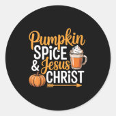Pumpkin Sce And Jesus Christ Christian Fall Autumn Ronde Sticker (Voorkant)