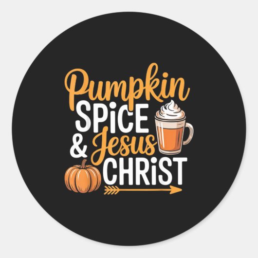 Pumpkin Sce And Jesus Christ Christian Fall Autumn Ronde Sticker (Voorkant)