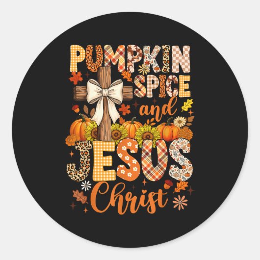 Pumpkin Sce And Jesus Christ Funny Fall Christian  Ronde Sticker (Voorkant)