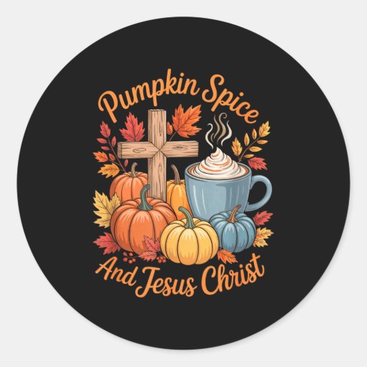 Pumpkin Sce And Jesus Christ Funny Fall Christian Ronde Sticker (Voorkant)