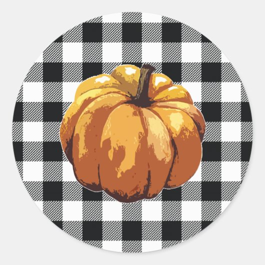 Pumpkin-schilderkunst, zwart Check Pattern Ronde Sticker (Voorkant)