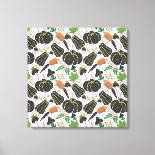 Pumpkin seamless pattern carrot black and white canvas afdruk (Voorkant)