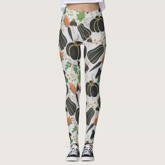 Pumpkin seamless pattern carrot black and white leggings (Voorkant)